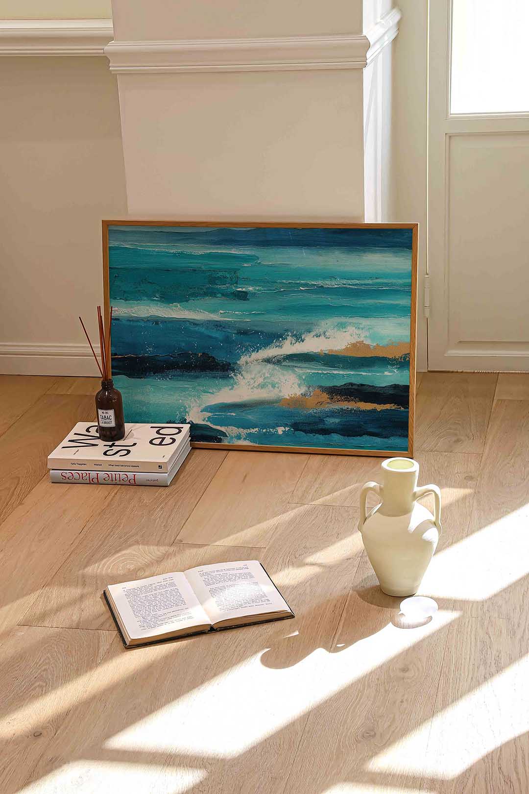 Golven en schuim – liggende abstracte wanddecoratie van WallArtistic