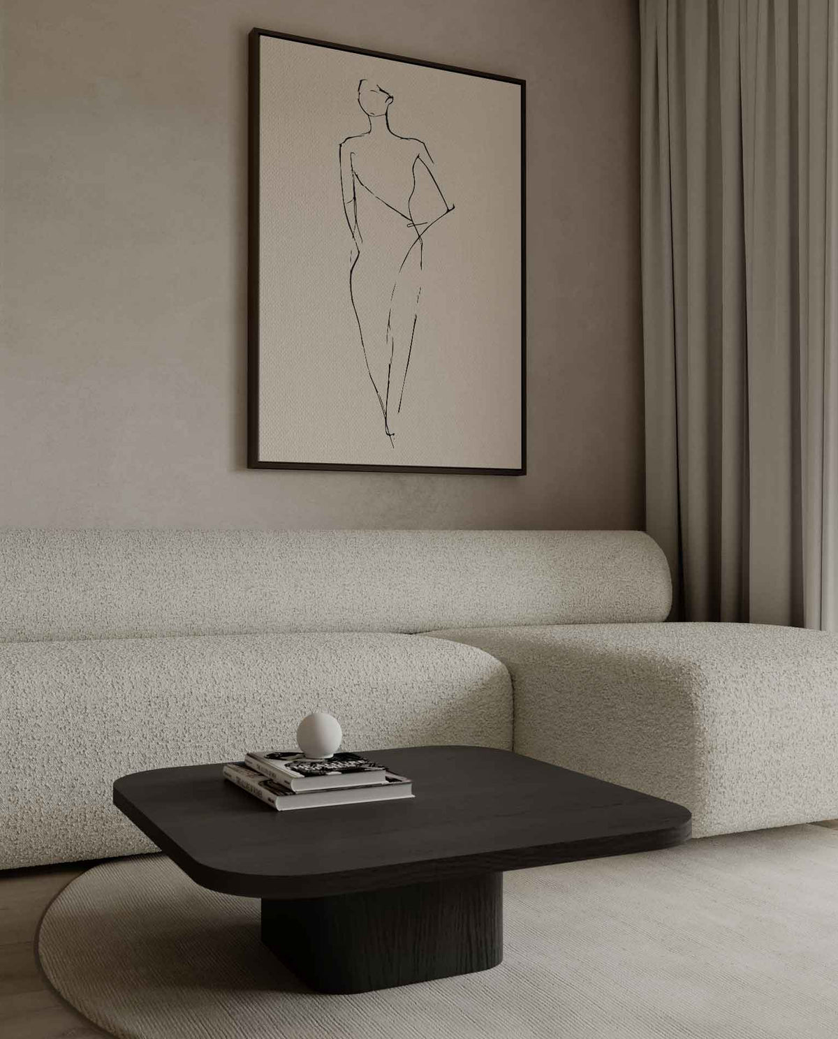Elegante Lijntekening van een Vrouw – canvas kunstwerk als wanddecoratie
