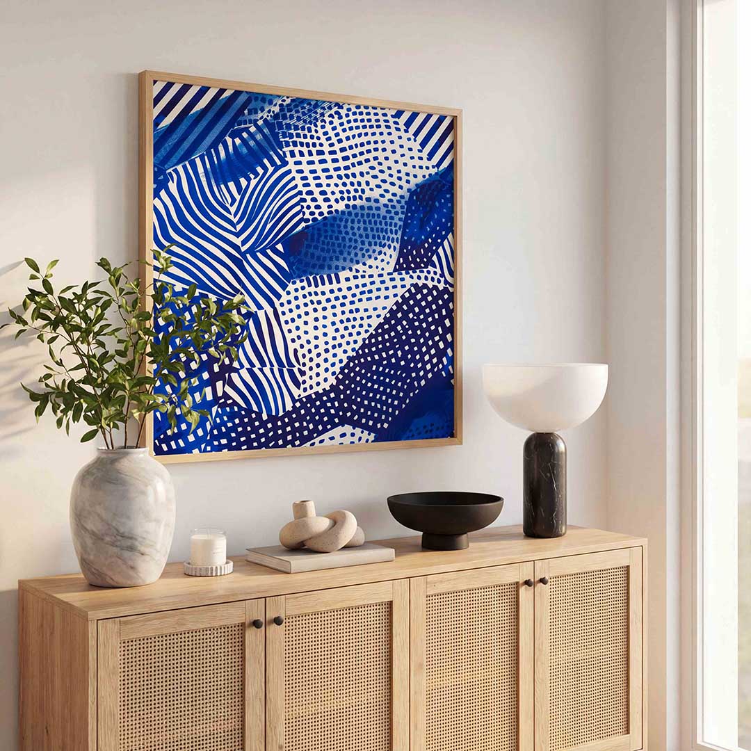 Blauwe patronen – illustratie poster in vierkant formaat
