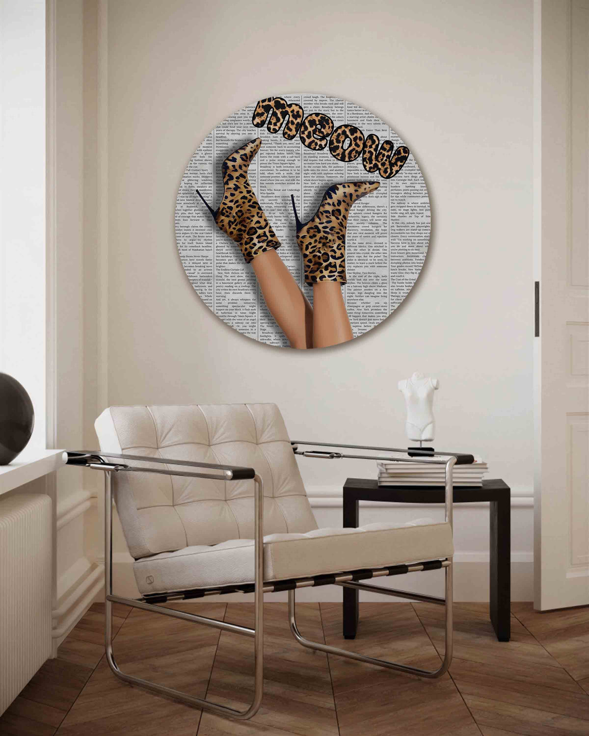 Luipaardprint laarzen – Pop Art muurcirkel als ronde wanddecoratie