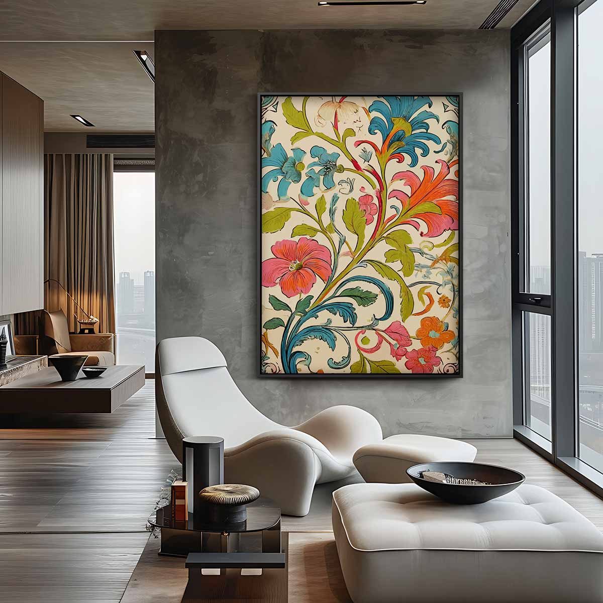 Bloemrijk Fantasiepatroon – canvas wanddecoratie in portret formaat