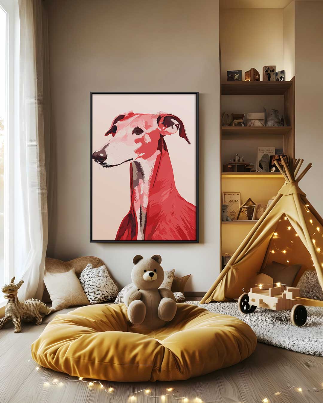 Stijlvolle Windhond Portret – canvas wanddecoratie in portret formaat