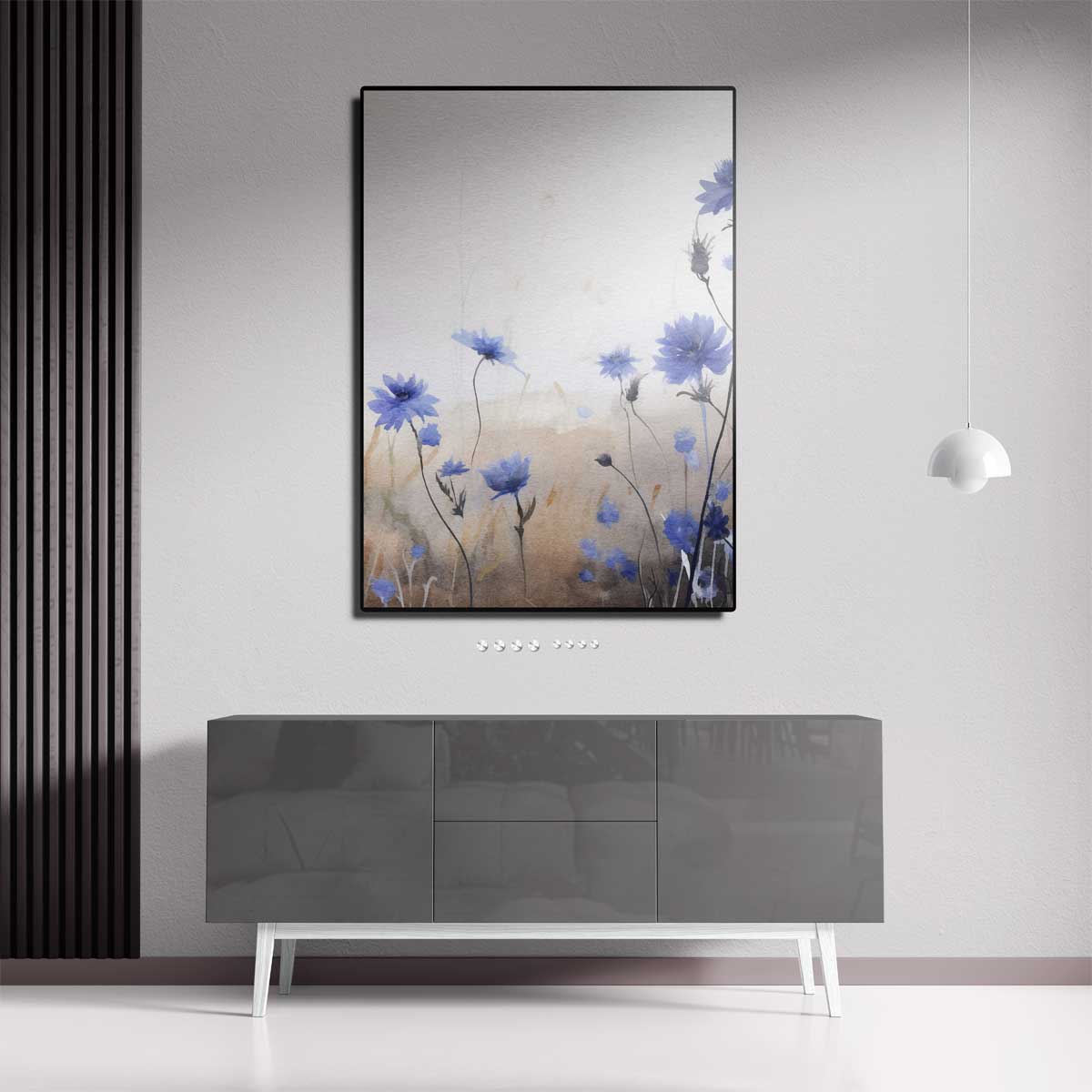 Blauwe Bloemen in Zachte Aquarel – dibond kunstwerk als wanddecoratie