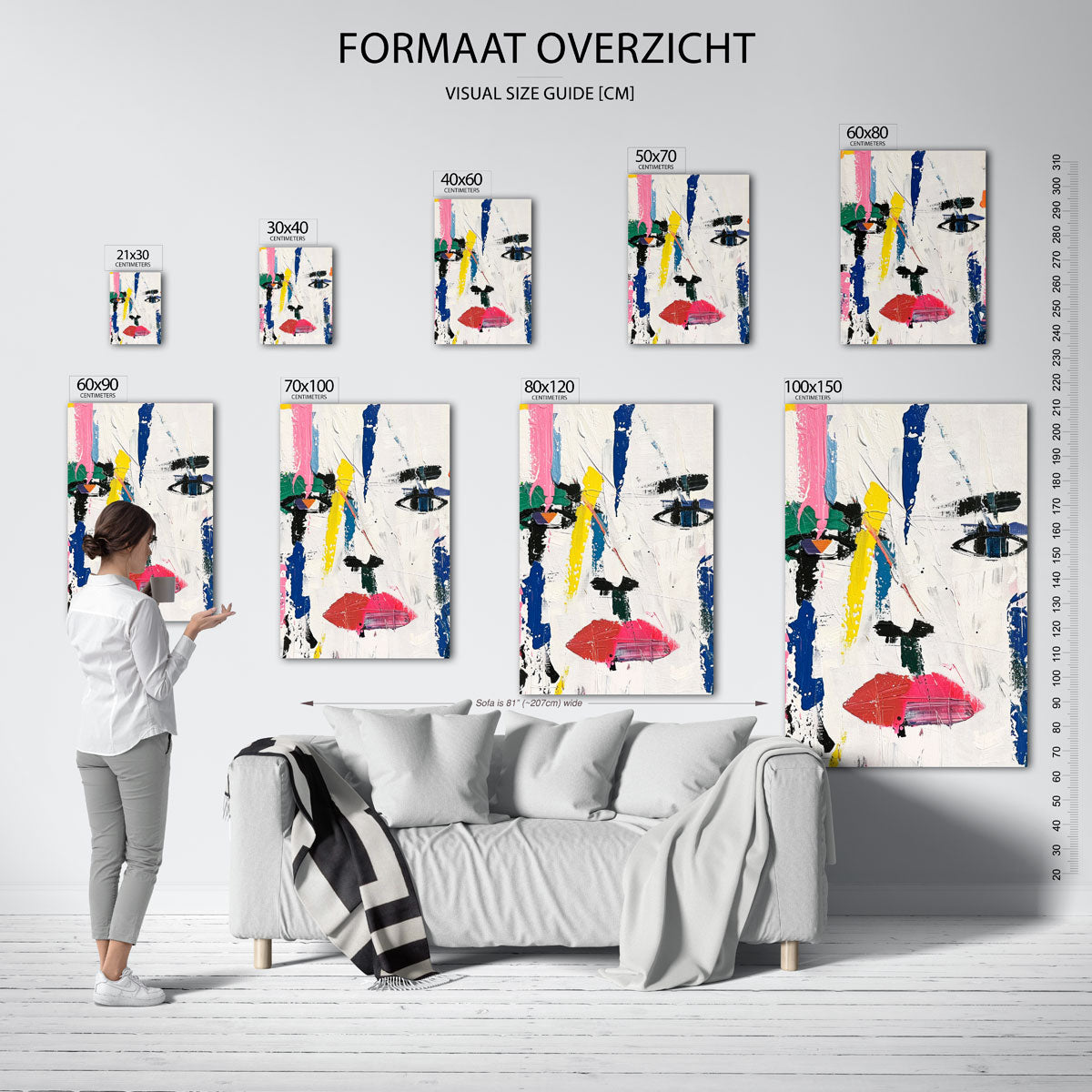 Abstract gezicht – staande muurposter met kleurrijke illustratie