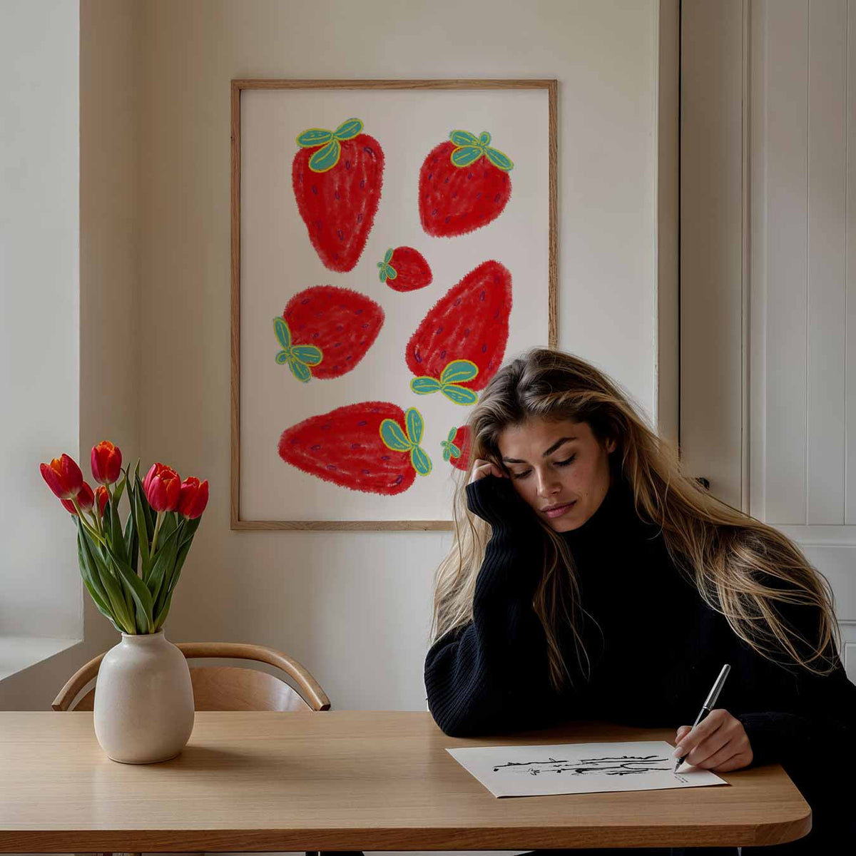 Strawberries – keuken poster als sfeervolle staande wanddecoratie