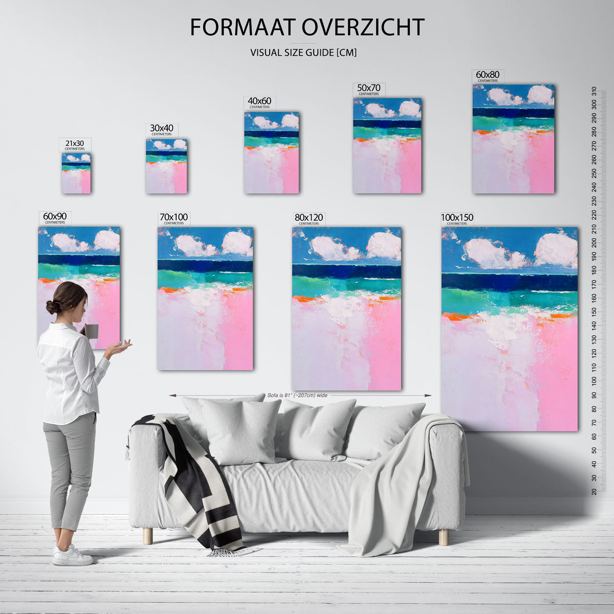 Landschap met roze en blauw – staande muurposter met sfeervolle illustratie