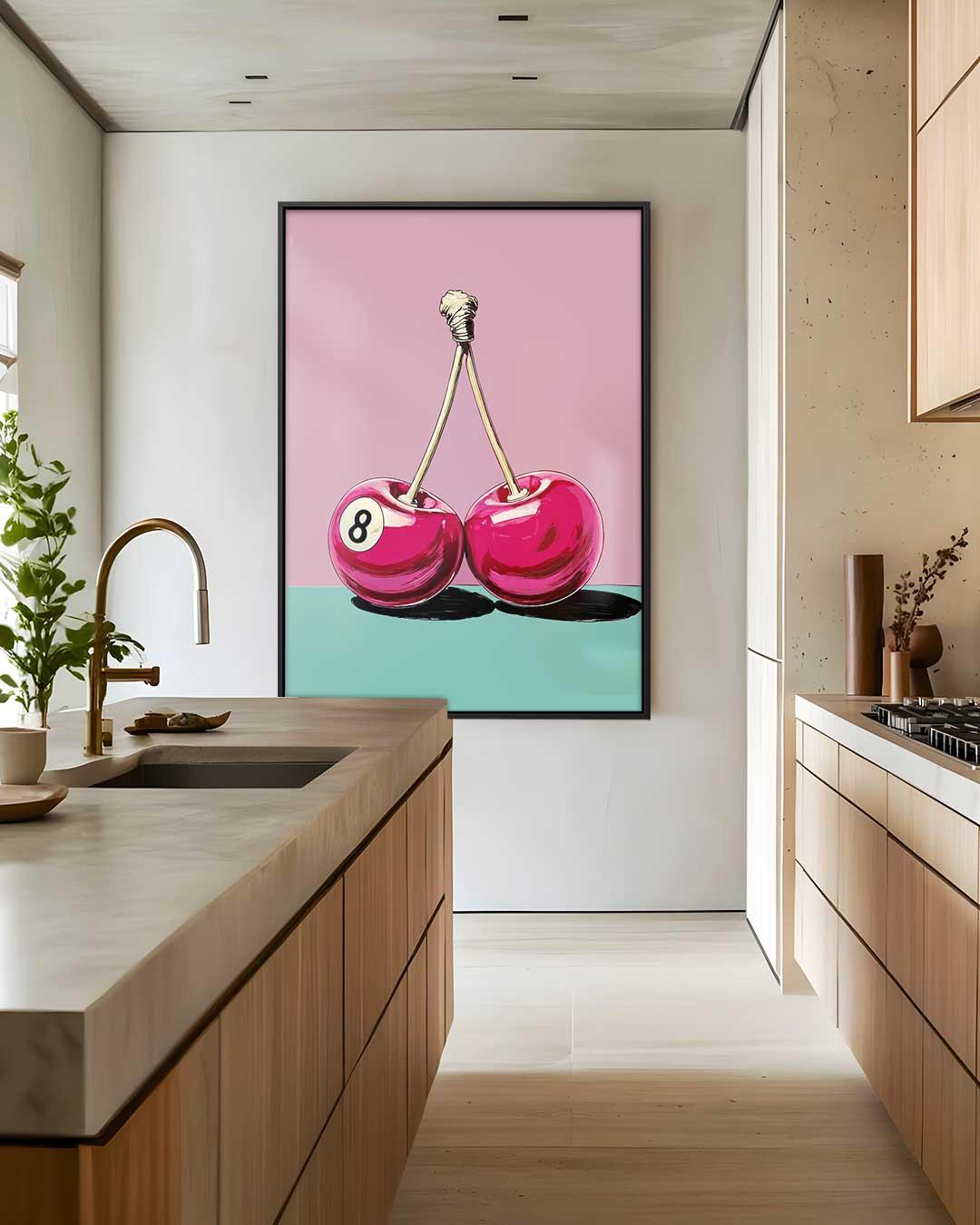 Cherries & 8 Ball – dibond wanddecoratie in staand formaat