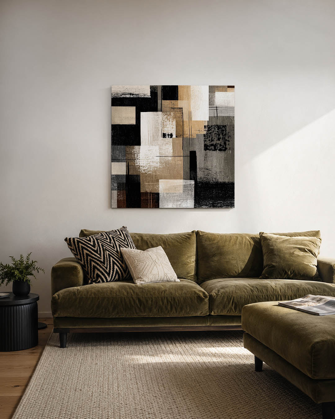Geometrische compositie kunstwerk – derde productweergave – dit werk toont een dynamische mix van rechthoeken en lijnen in