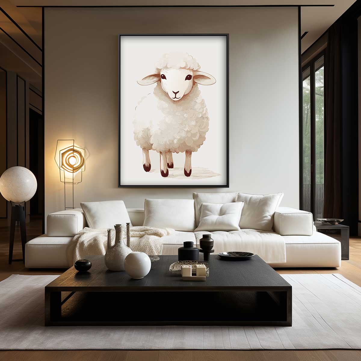 Schattig Wollen Schaapje – canvas wanddecoratie in portret formaat