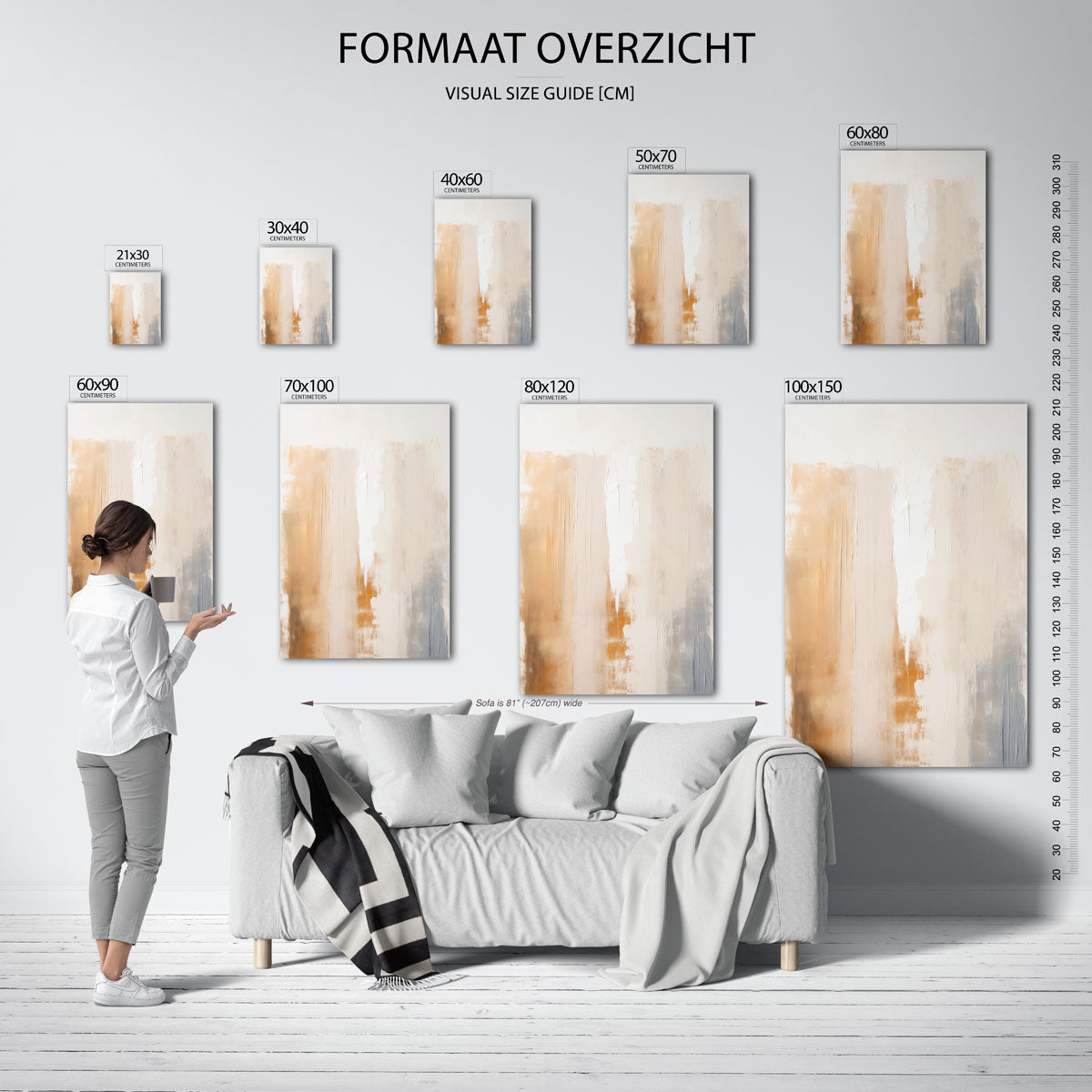 Abstracte beige en grijze – staande muurposter met zachte abstracte vormen