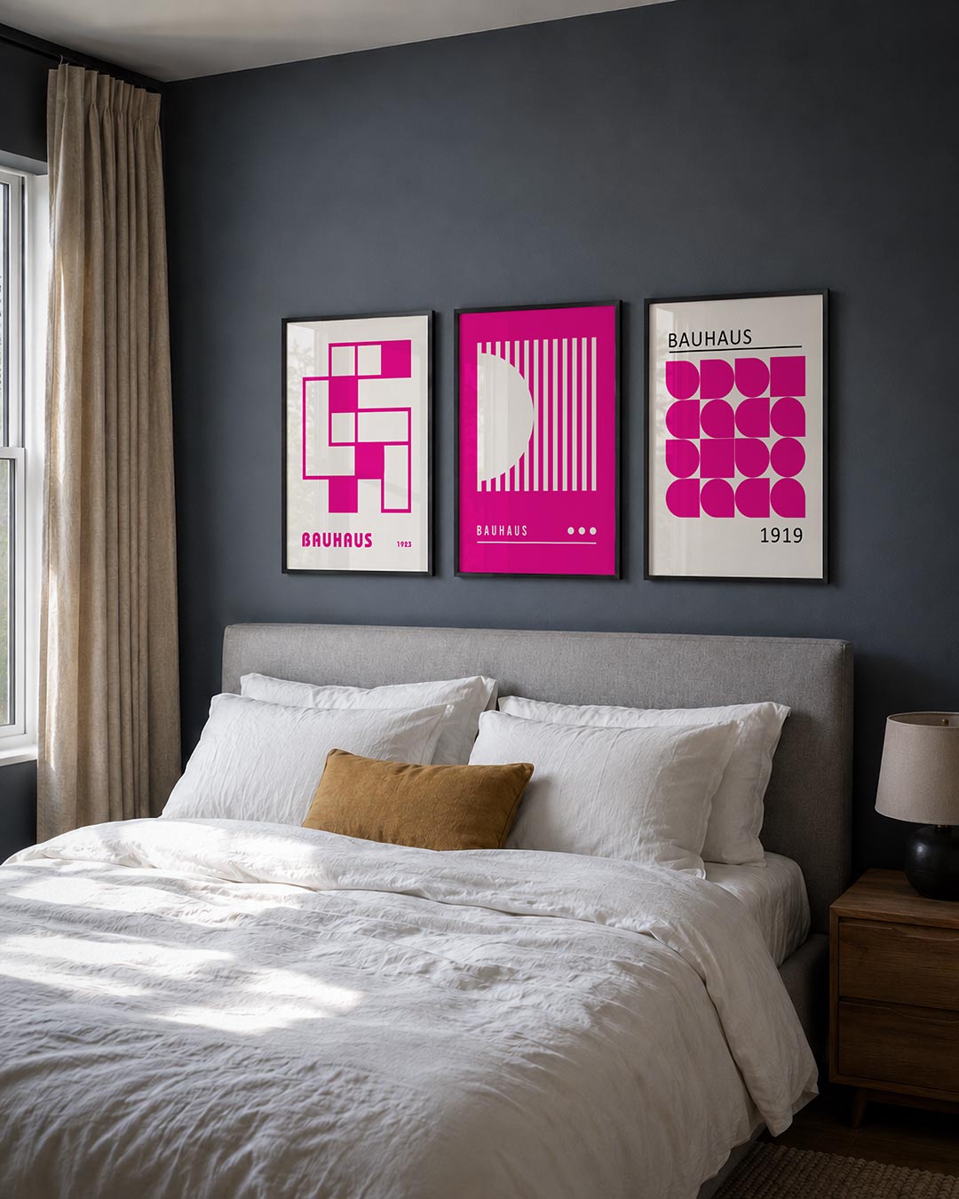 Vormen en vlakken posterset – detailweergave – deze posterset in drie delen toont een speelse combinatie van roze en witte