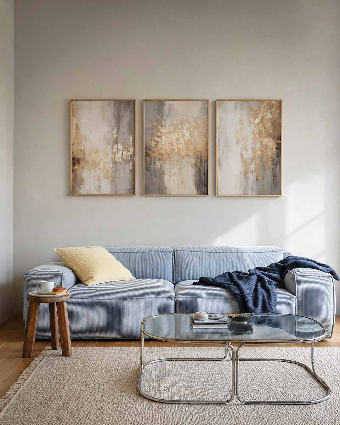 Gouden vlekken – deze posterset in drie delen toont een subtiele mix van goud en grijs – weergave 2