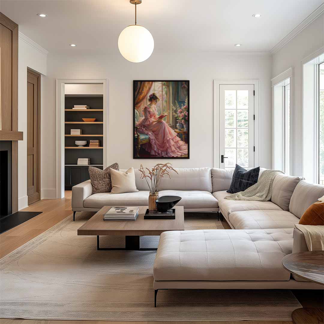 Romantische Lezer bij het Raam – modern portret kunstwerk van WallArtistic