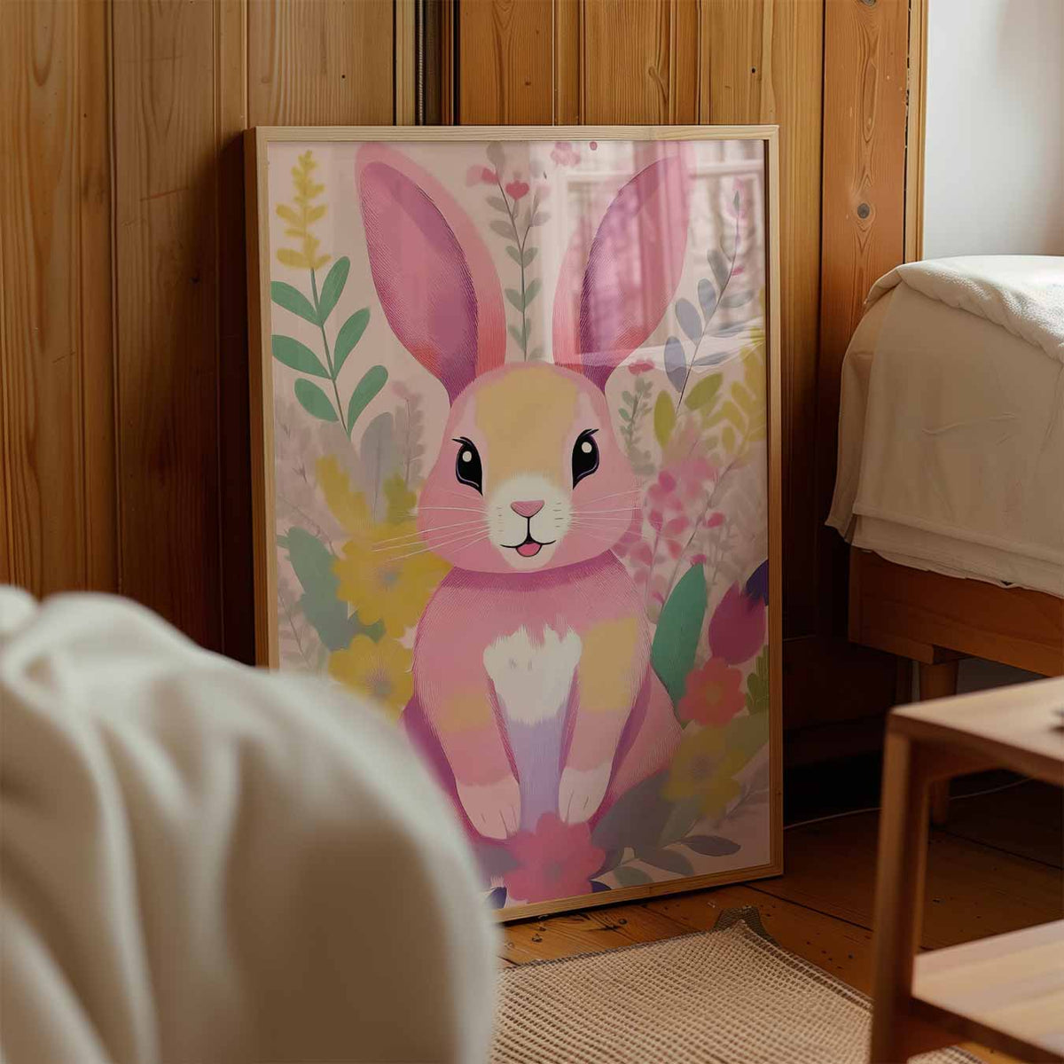 Vrolijke Bloemenkonijn – kinderposter in staand formaat