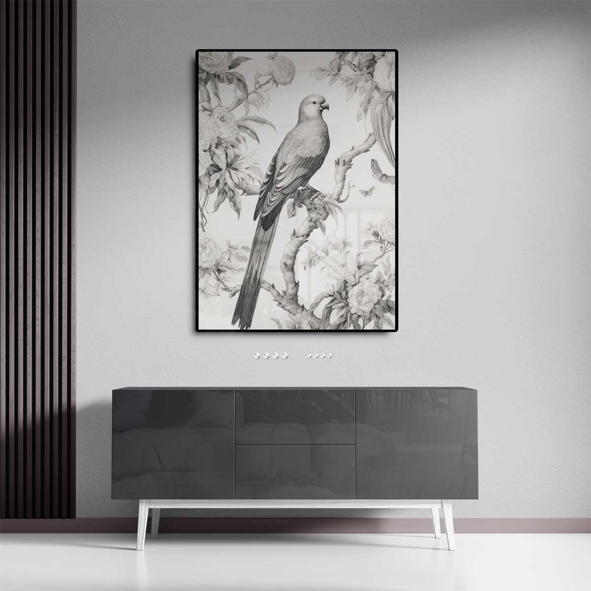 Elegante Parkiet in Bloemenpracht – canvas kunstwerk als wanddecoratie