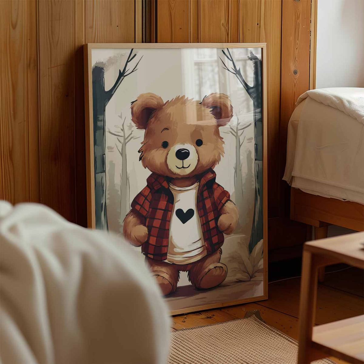 Knuffelbeer in het Bos – kinderposter in staand formaat