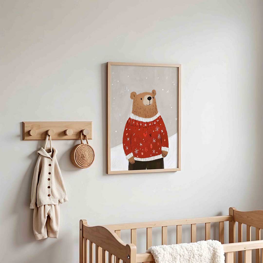 Beer met trui – kinderposter in staand formaat