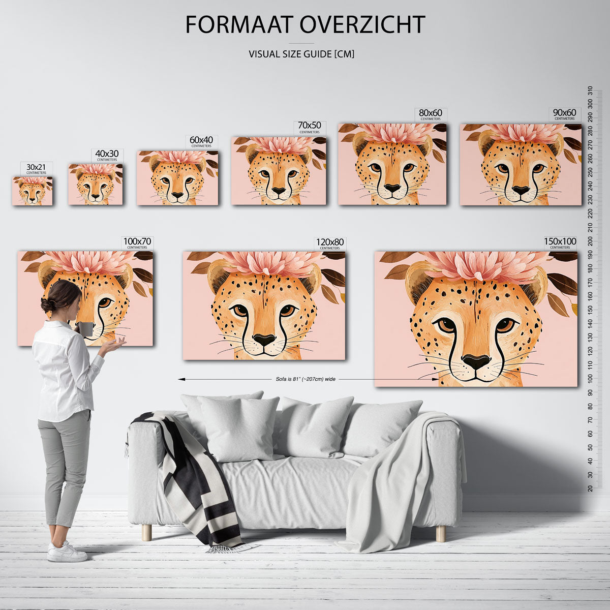 Luipaard met bloemen – liggende muurposter met dierenthema