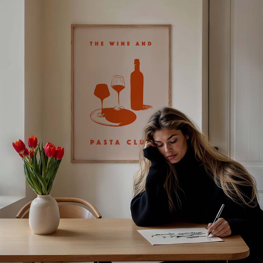Pasta en Wijn – culinaire wandkunst als portret poster