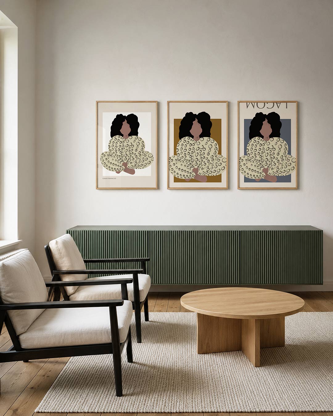 Vorm en patronen posterset – derde productweergave – een figuur met een patroon van cirkels op een groene achtergrond