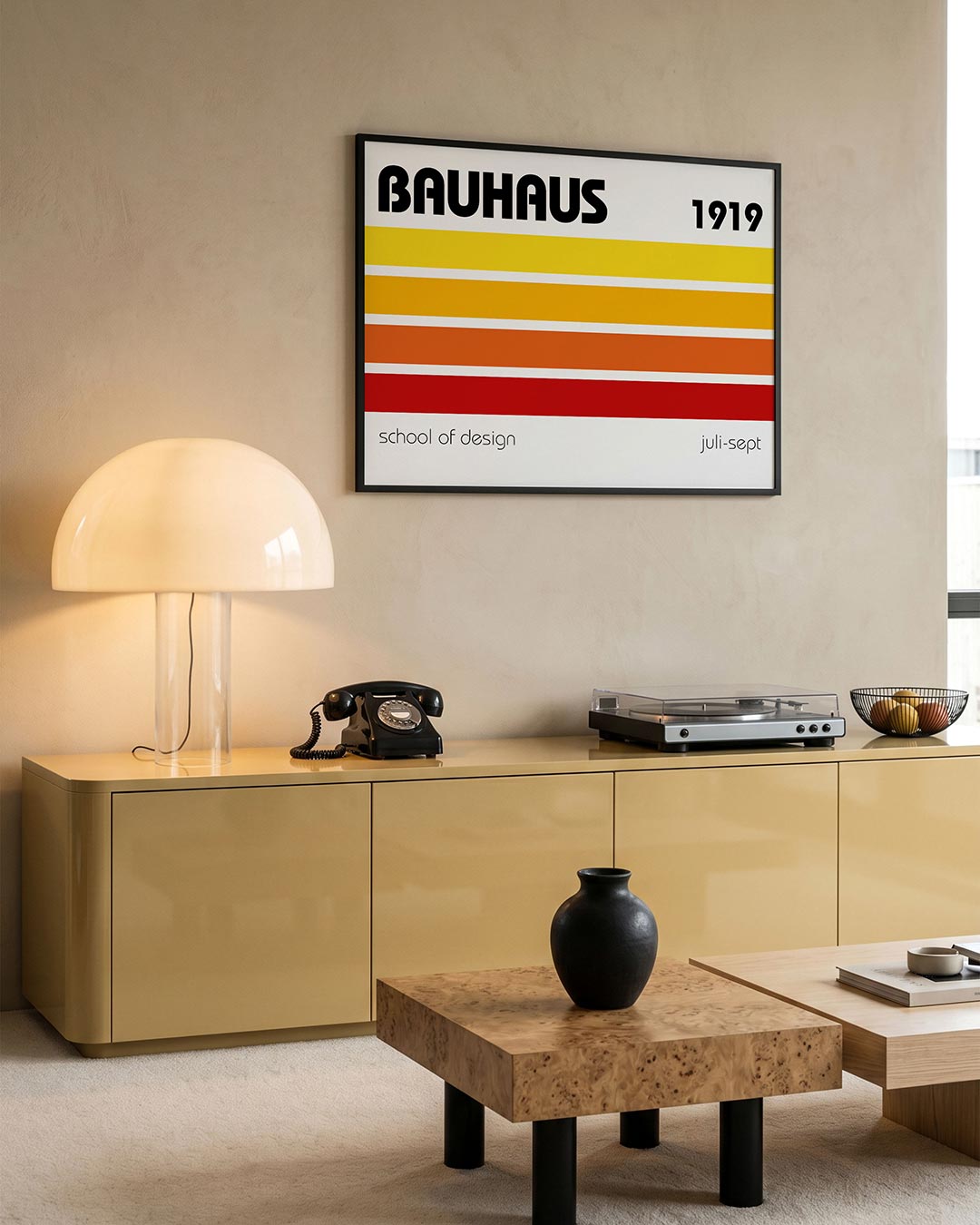 Kleurstroken en tekst – moderne Bauhaus wandkunst als poster
