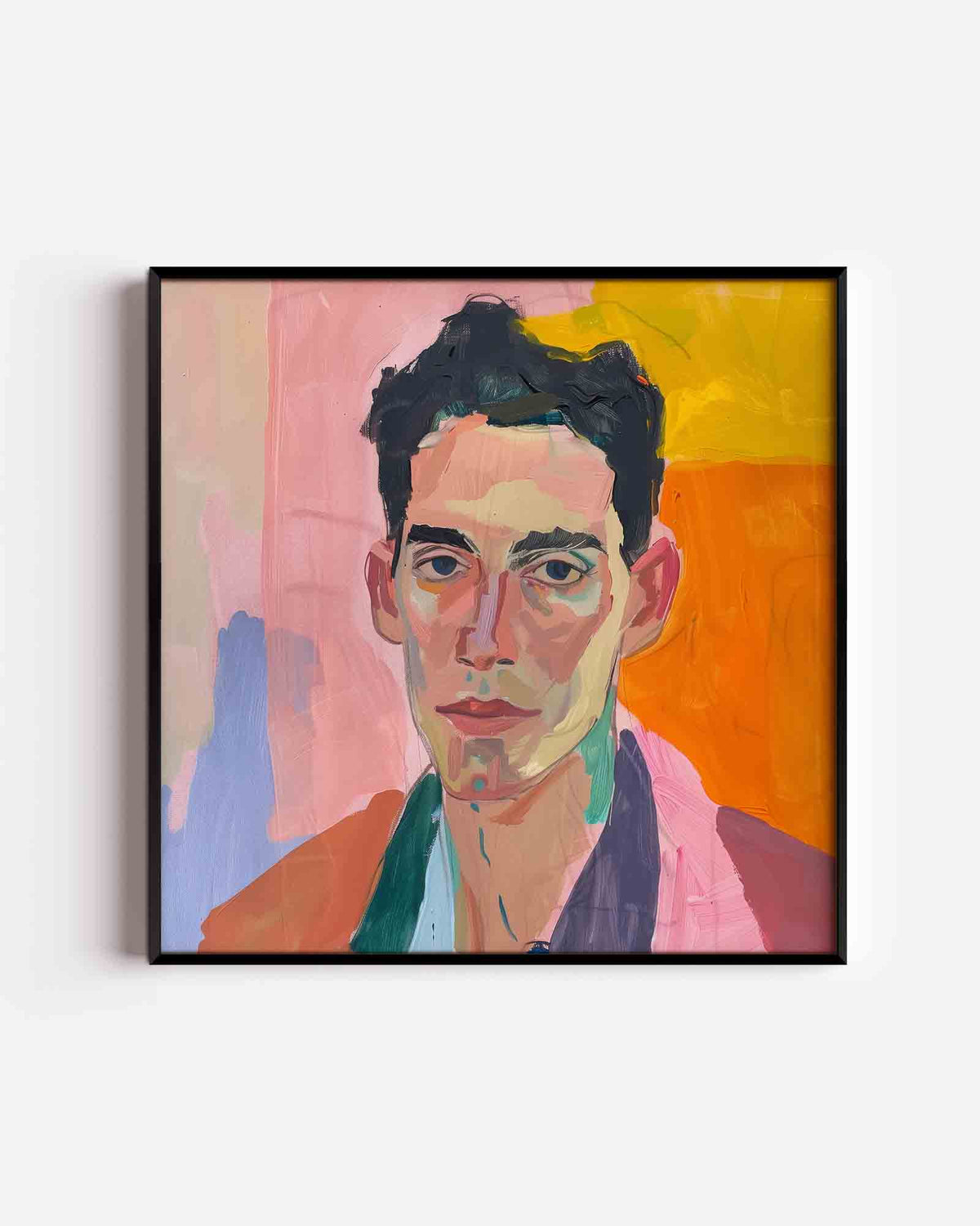 Portret met kleurrijke achtergrond – design vierkante poster als wanddecoratie