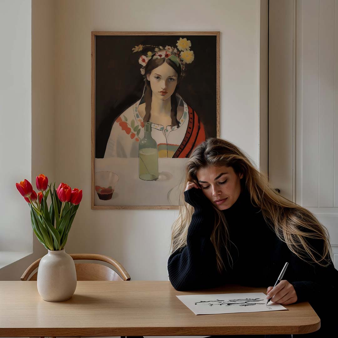 Stijlvolle Tafel – staande vrouwelijke wanddecoratie van WallArtistic