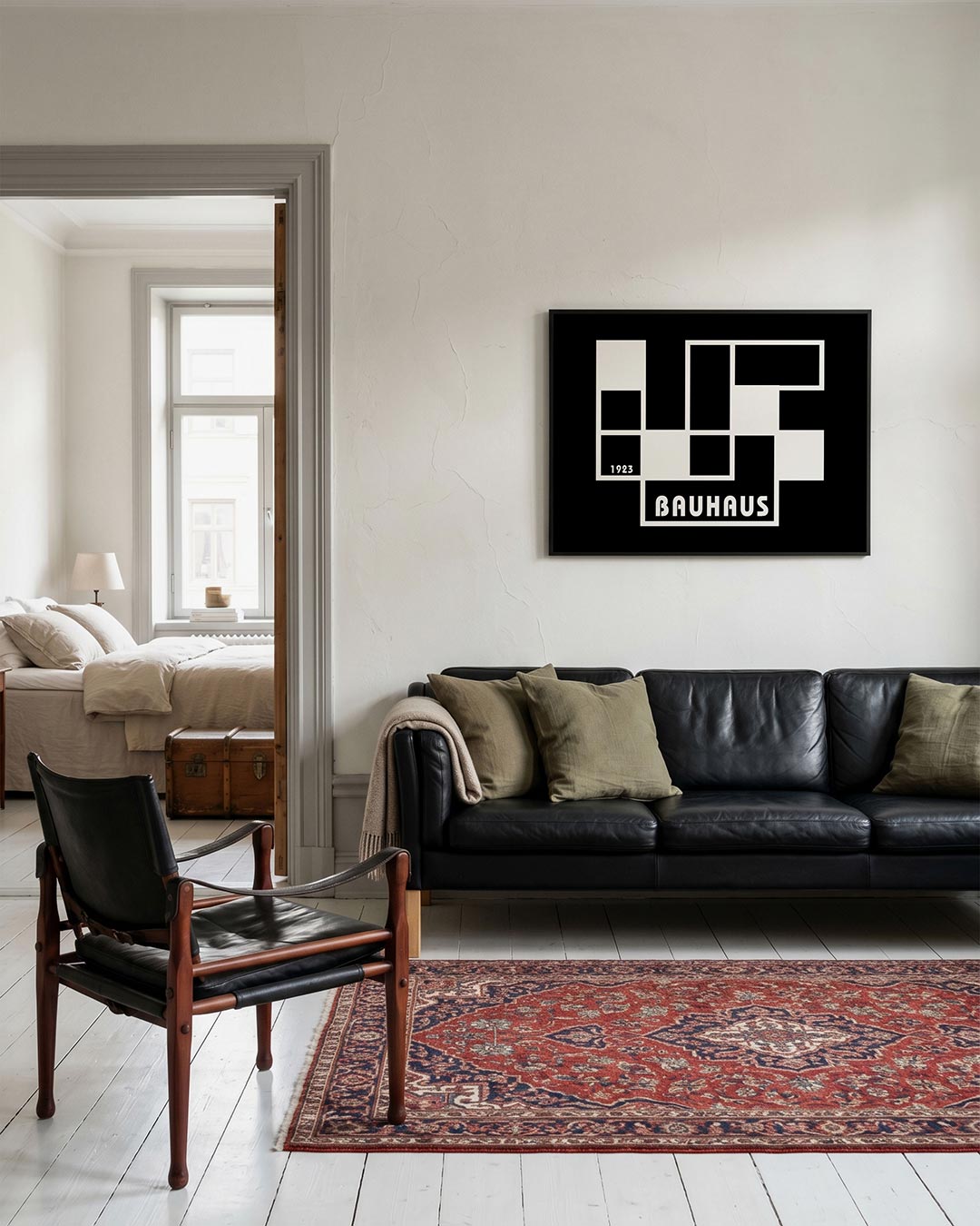 Vlakverdeling en lijnen – geometrische Bauhaus poster in liggend formaat