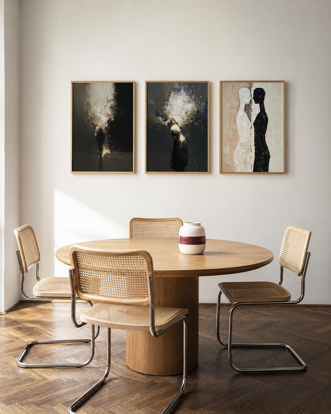 Vorm en schaduw driedelige posterset in interieur
