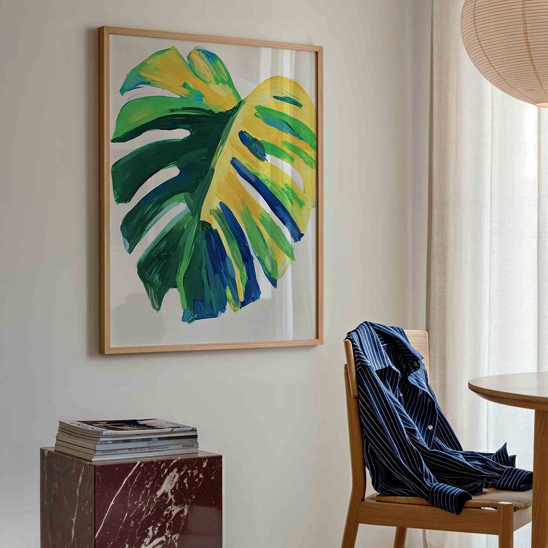Blad in groene en gele tinten – bloemen poster in staand formaat