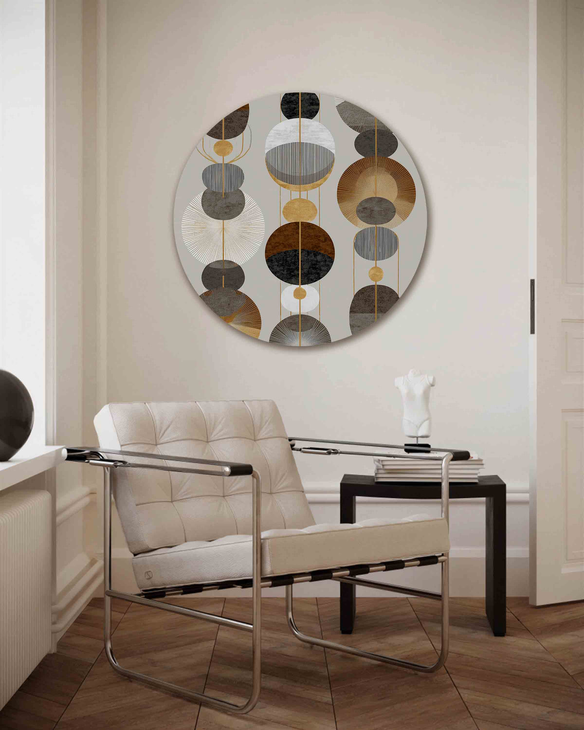 Geometrische vormen – abstracte muurcirkel als ronde wanddecoratie