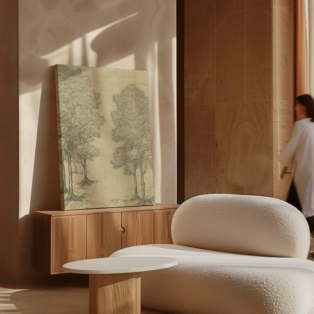Boslandschap in Lijntekening – staande wandkunst voor woonkamer of interieur