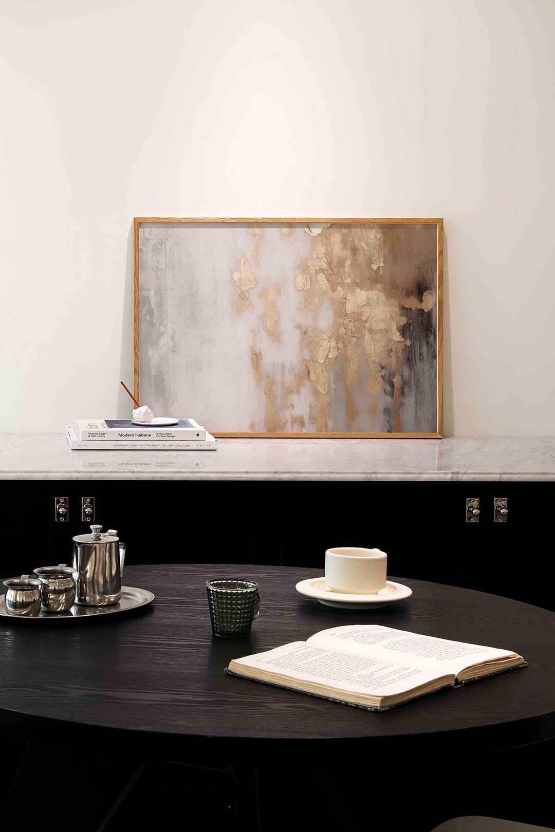 Abstracte beige en grijze – abstracte poster in liggend formaat
