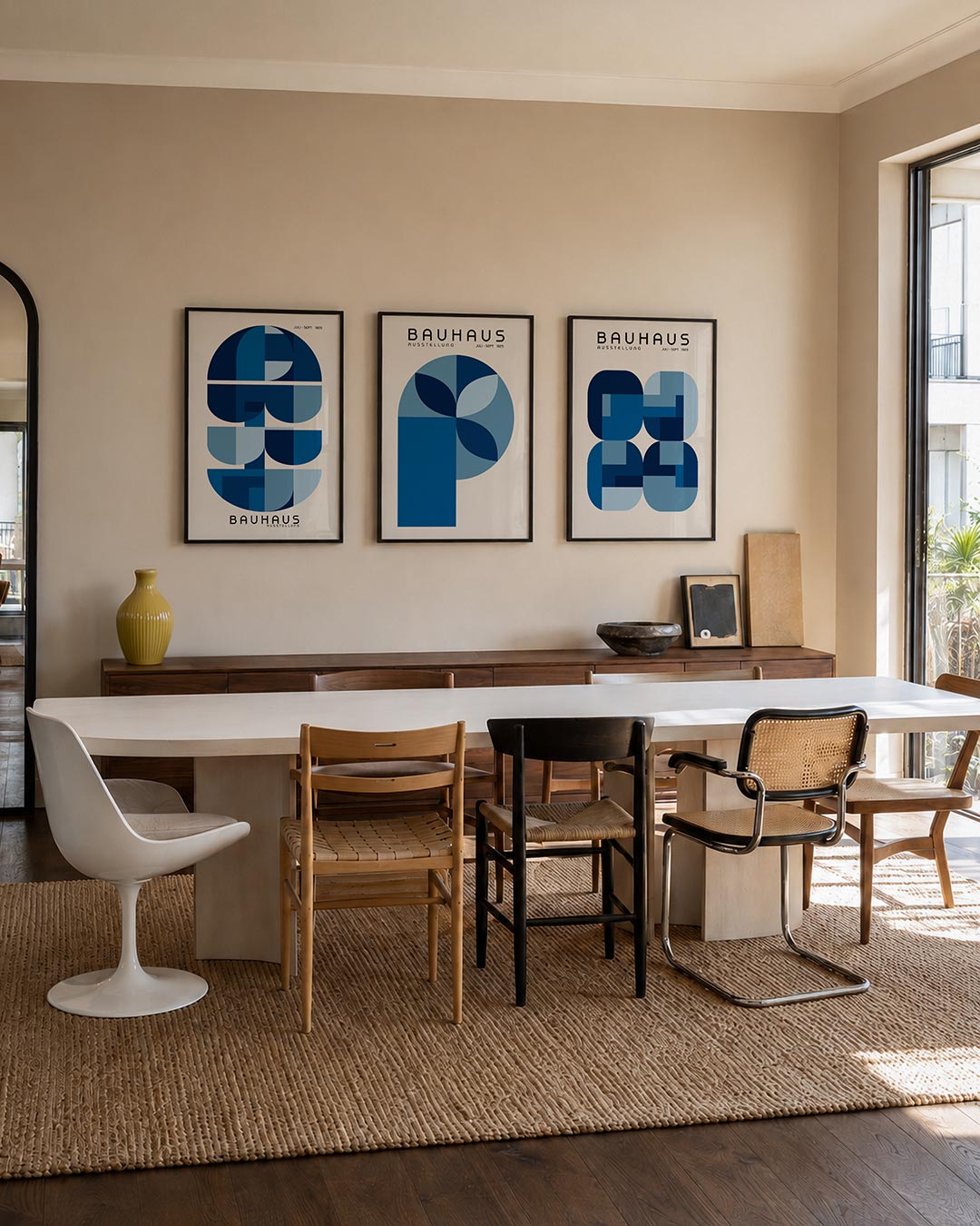 Vorm en kleur posterset – tweede productweergave – deze posterset in drie delen toont een dynamisch lijnenspel met blauwe en