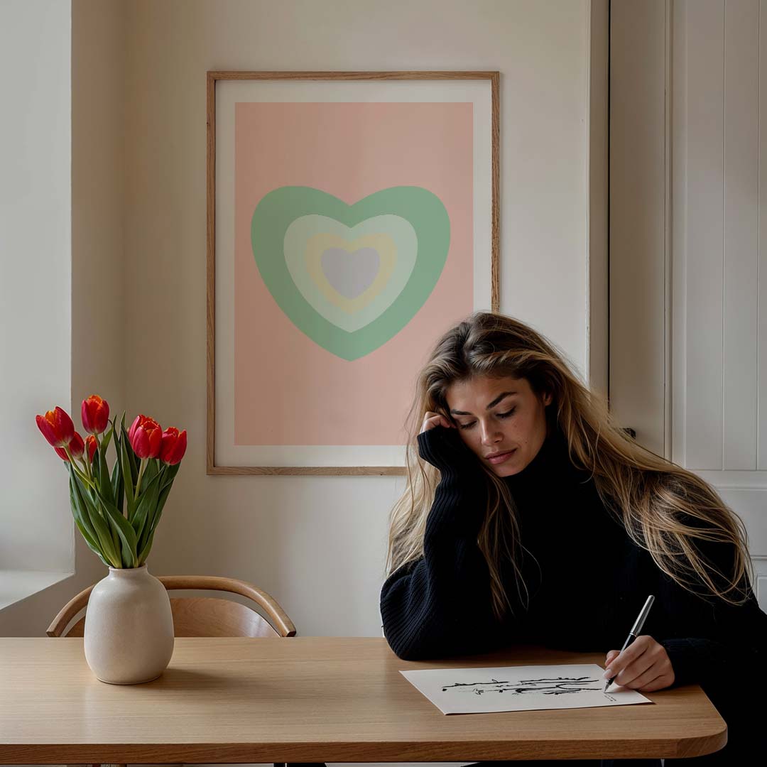 Pastel Hartjes – staande muurposter voor een modern interieur