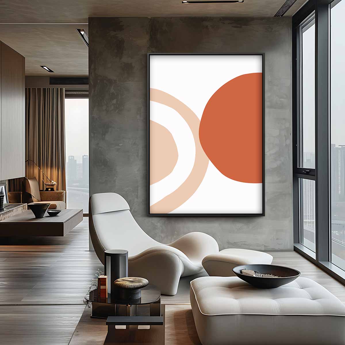 Abstracte Zonnekringen Canvas – kunstwerk met zwarte baklijst