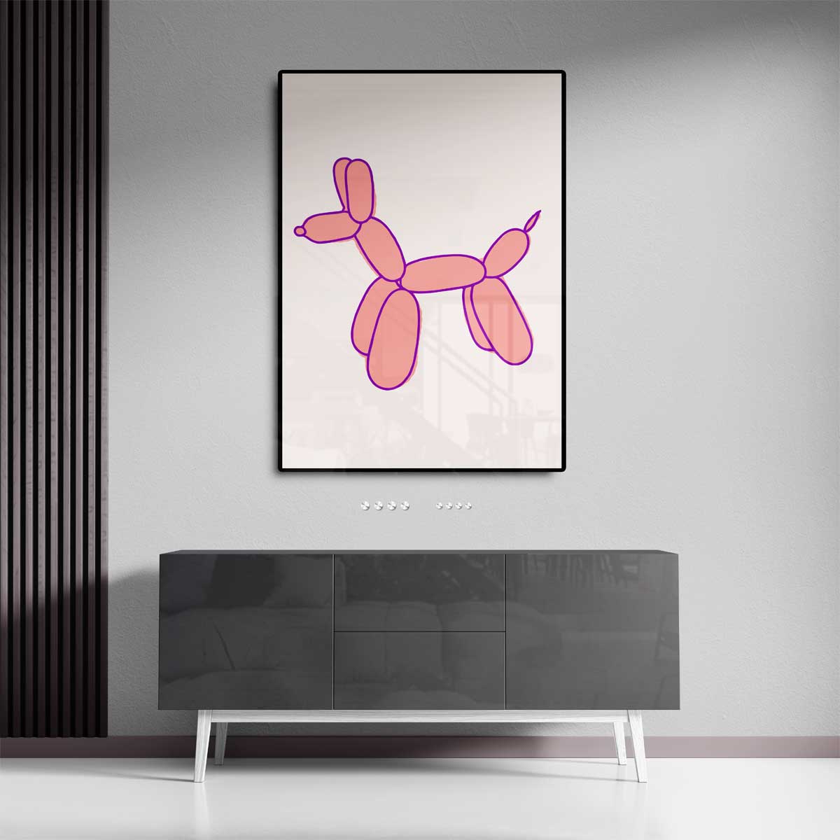 Speelse Ballonhond Illustratie – dibond wanddecoratie in staand formaat