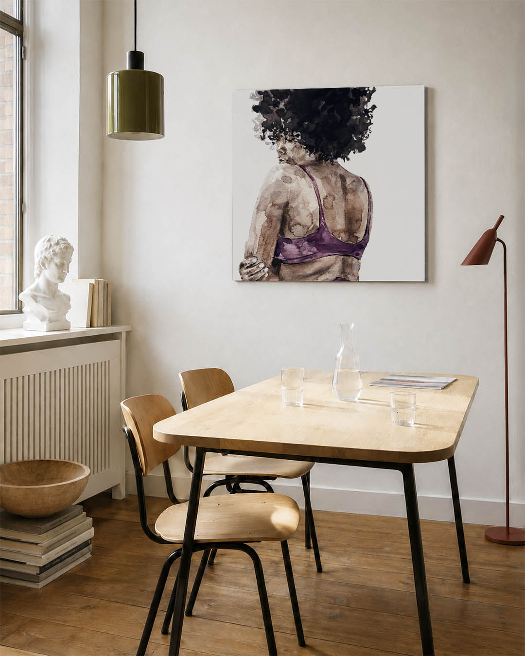 Vrouwelijke silhouet kunstwerk – vierkante wanddecoratie – dit kunstwerk toont een vrouw van achteren, met een focus op haar