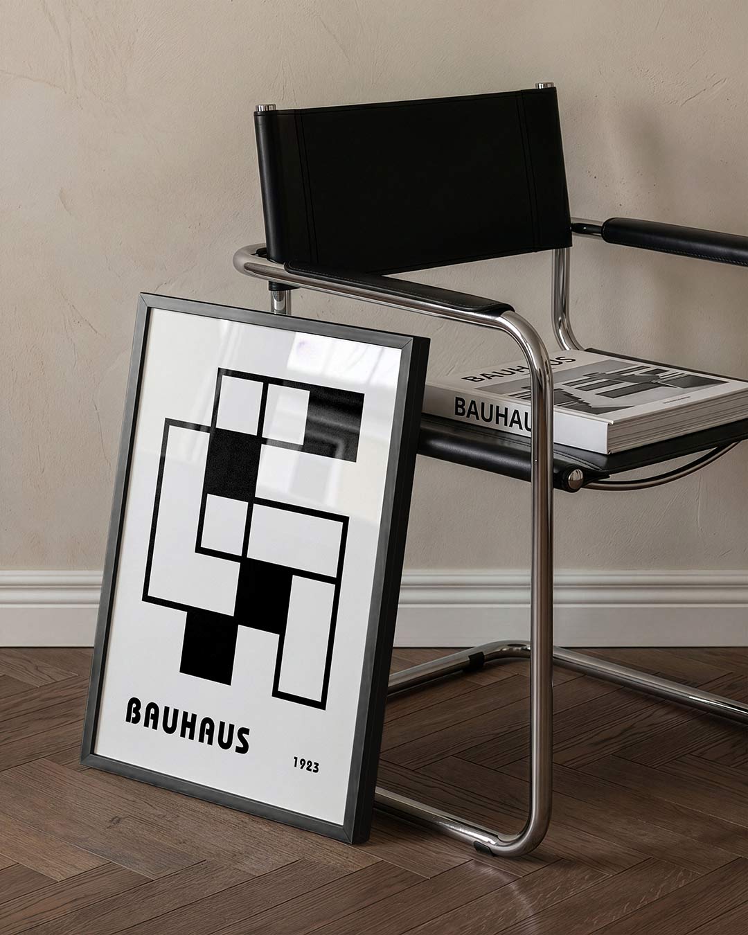 Vormritme en lijnen – staande Bauhaus poster voor aan de muur