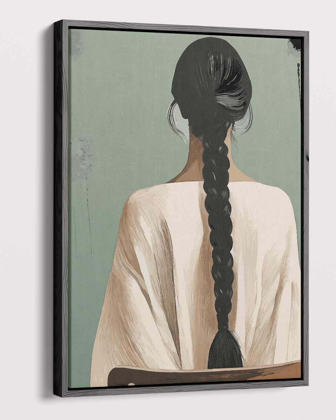 Vrouw met Vlecht – dibond kunstwerk als wanddecoratie