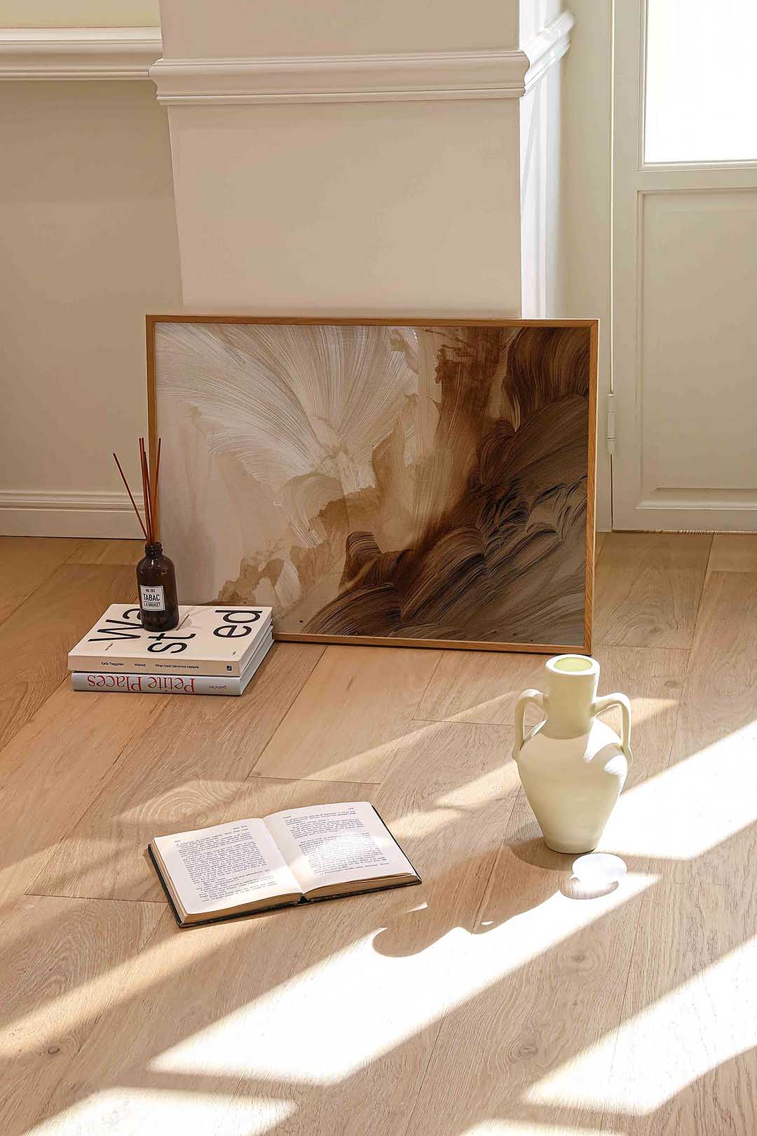Abstracte bruine beweging – liggende abstracte wanddecoratie van WallArtistic