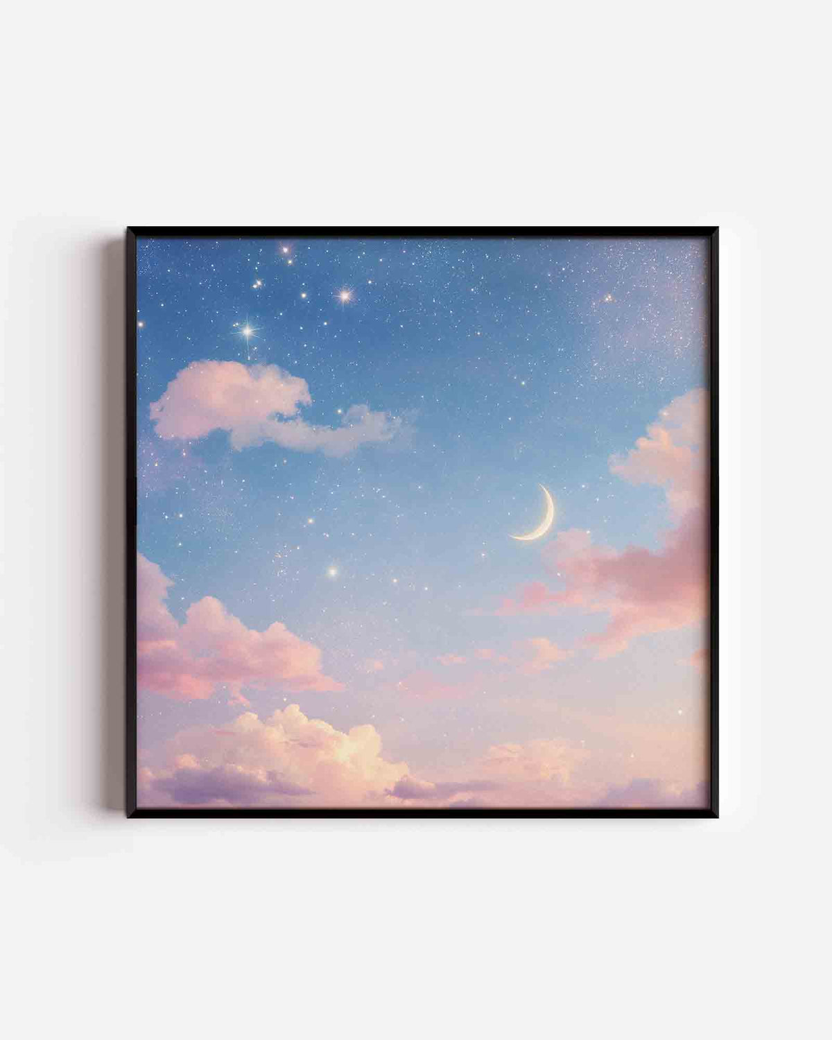 Maan en sterrenhemel – vierkante poster met kleur en vormen als wanddecoratie