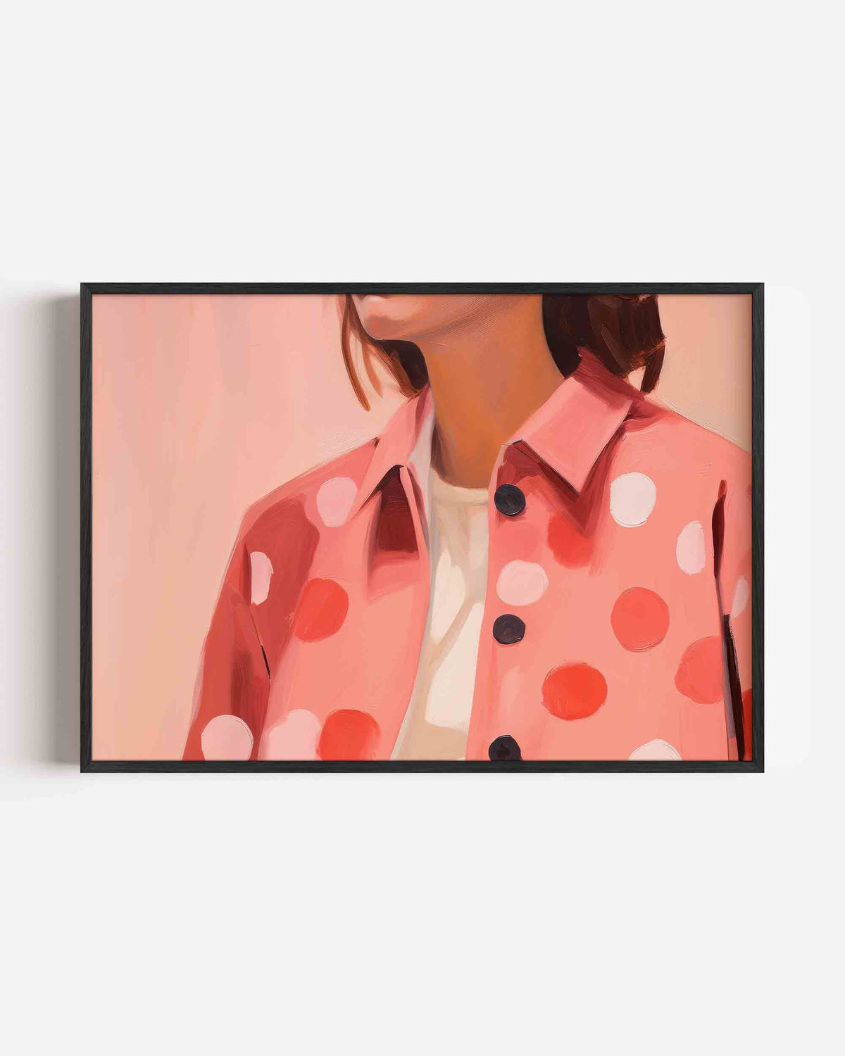 Roze jas met stippen – vrouwelijk portret als landscape poster