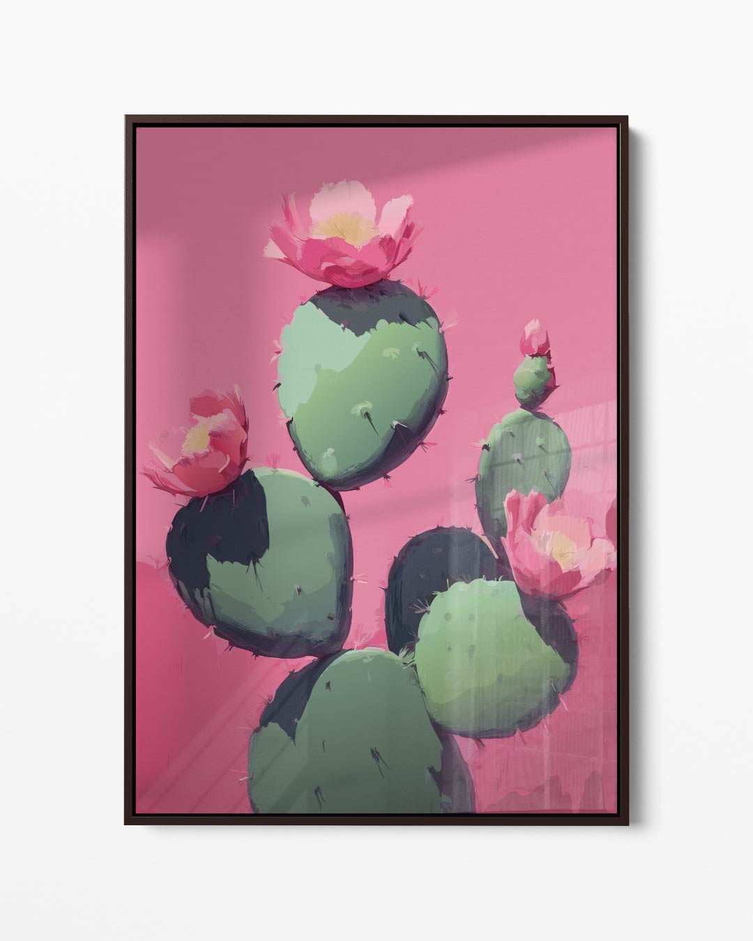Cactus Bloei op Roze Achtergrond – portret kunstwerk als wanddecoratie