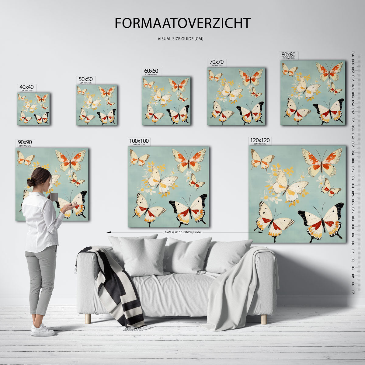 Vlinders op blauwe achtergrond – vierkante muurposter met dierenthema