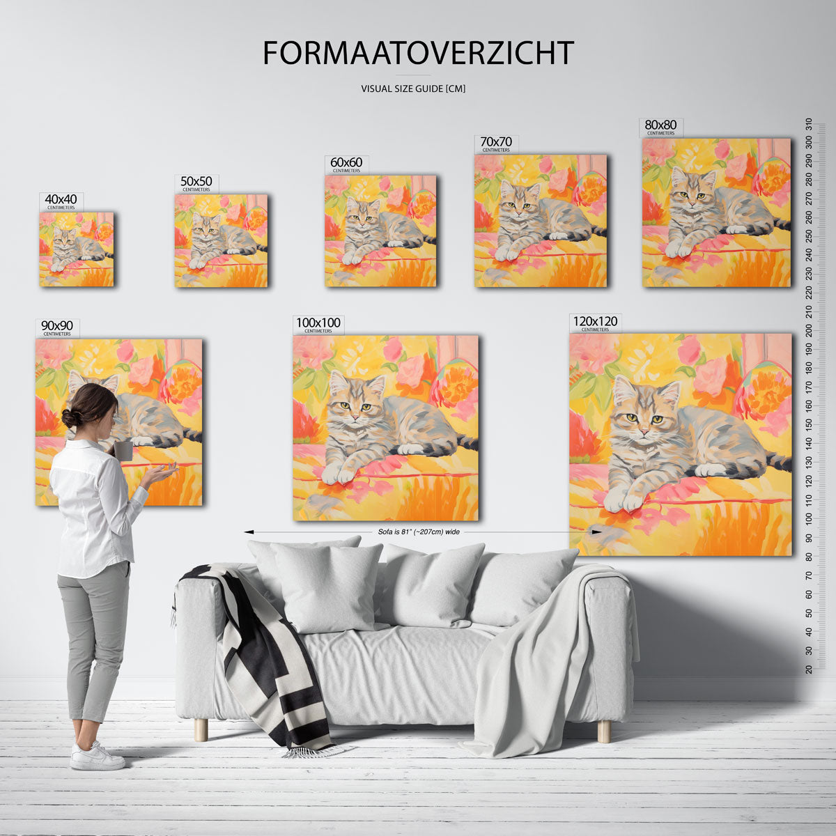 Kat met bloemen – vierkante muurposter met dierenthema