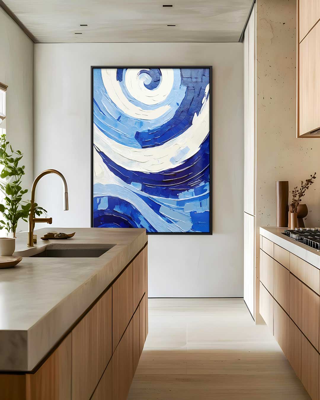 Spiralen van Blauw – dibond wanddecoratie in staand formaat