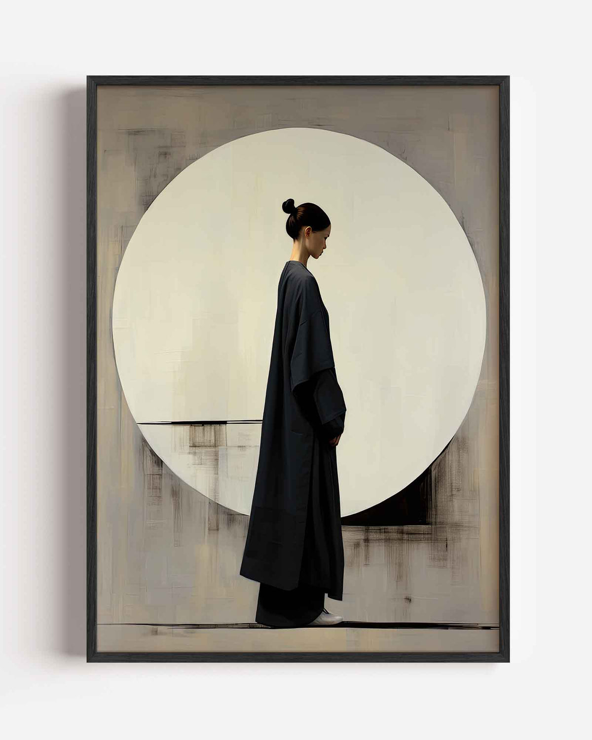 Vrouw in zwarte gewaad – Aziatische portret poster als wanddecoratie