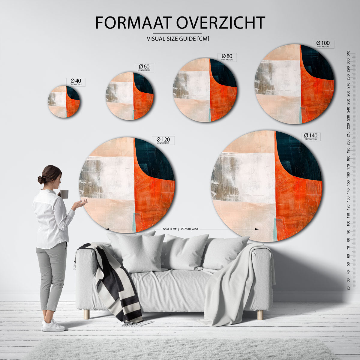 Abstracte vormen – ronde muurdecoratie met vrouwelijk portret
