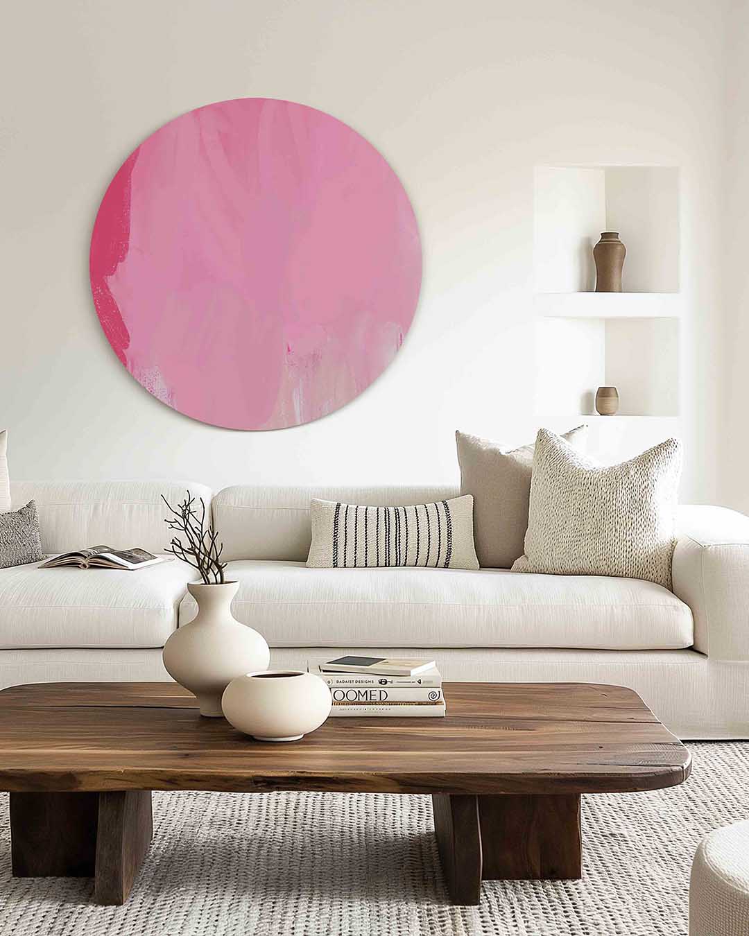 Roze tinten – muurcirkel met kleur en vormen voor aan de muur